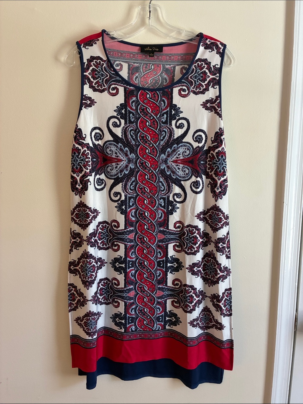 Melissa Paige Sleeveless Paisley-Print Tunic in Red, Navy & White